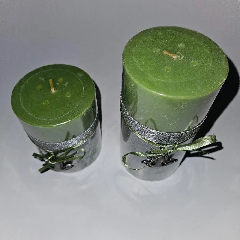 2 VTG Capri Candle Designs Green Pillar Candle Lot Set 4